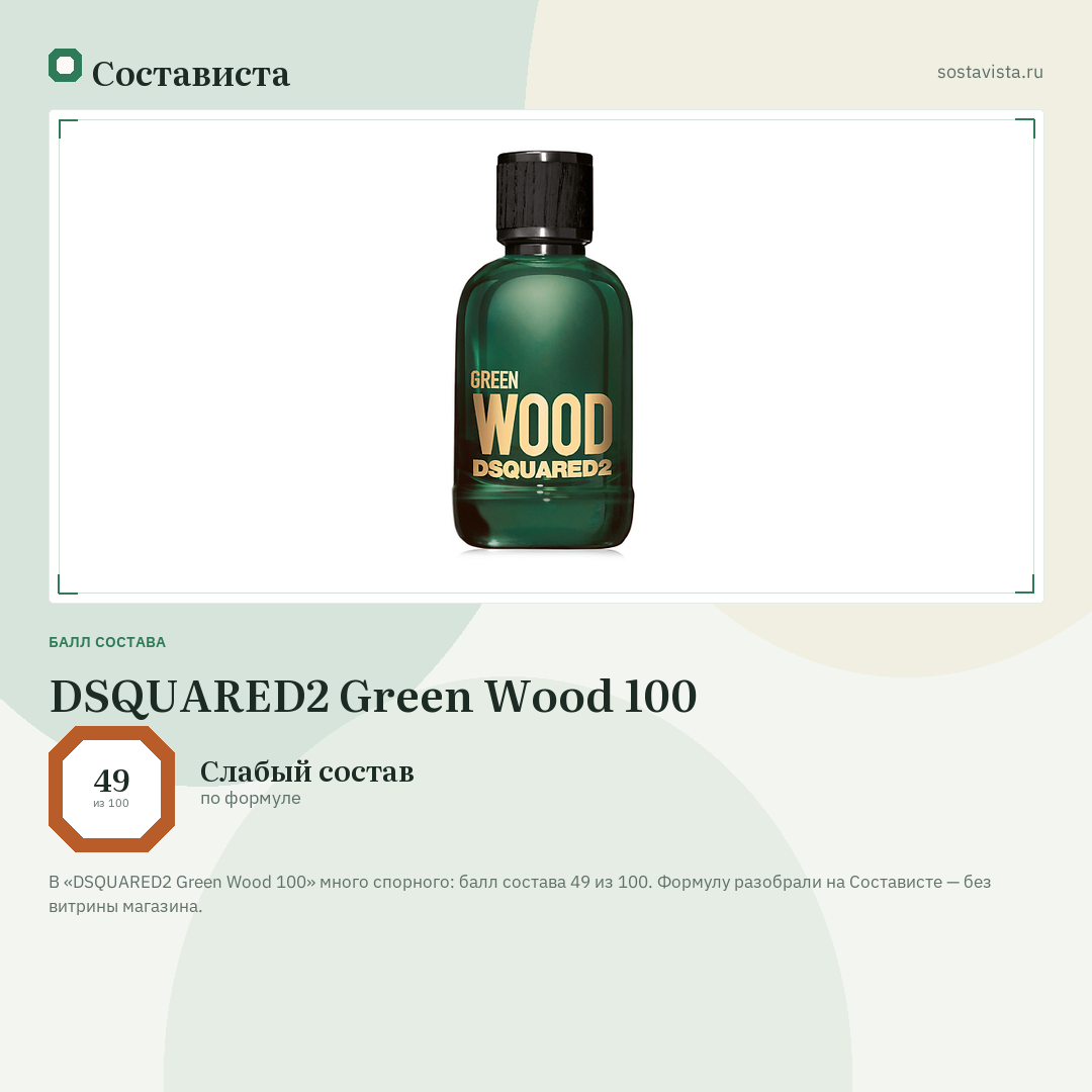 DSQUARED2 Green Wood 100: балл состава 49 из 100 — Состависта