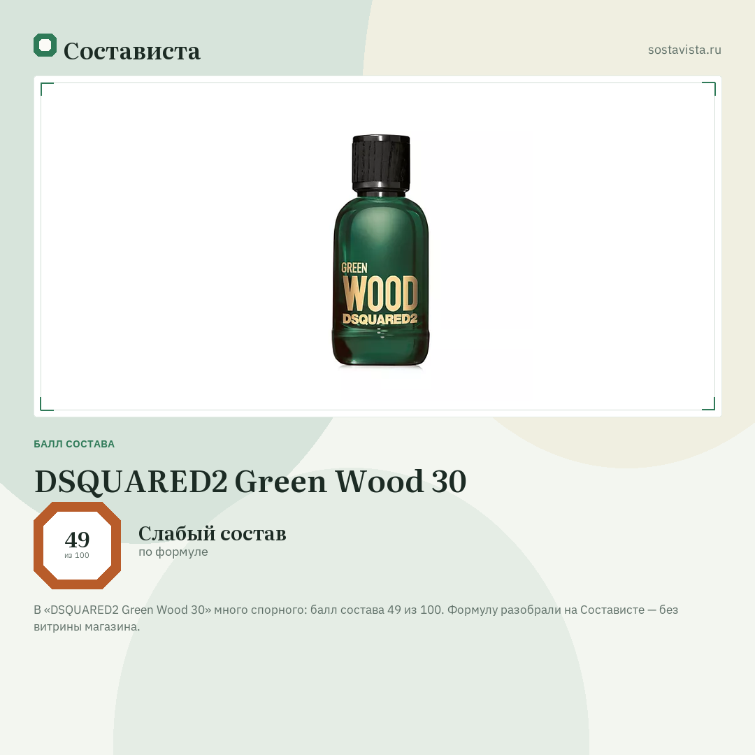 DSQUARED2 Green Wood 30: балл состава 49 из 100 — Состависта