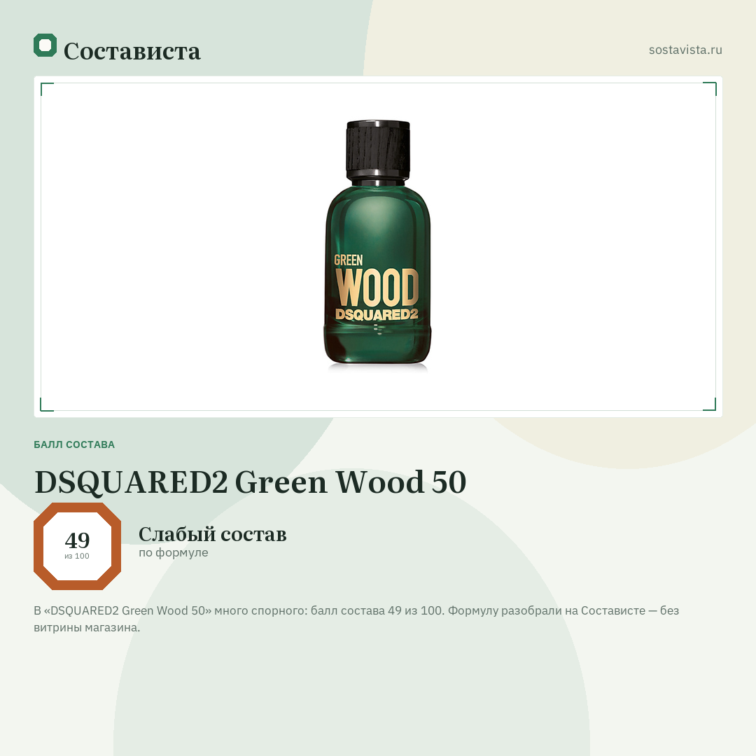 DSQUARED2 Green Wood 50: балл состава 49 из 100 — Состависта