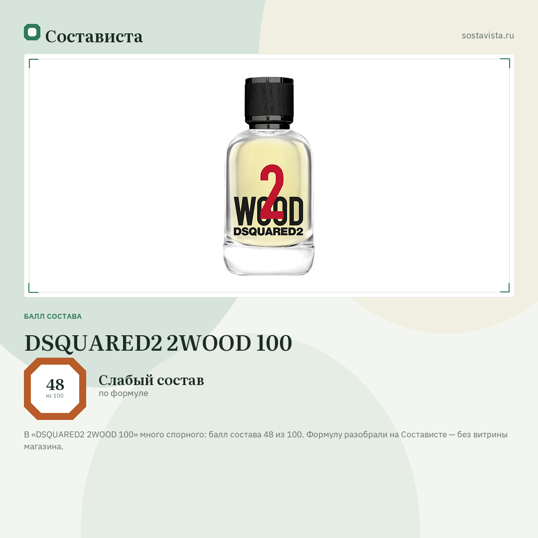 DSQUARED2 2WOOD 100: балл состава 48 из 100 — Состависта