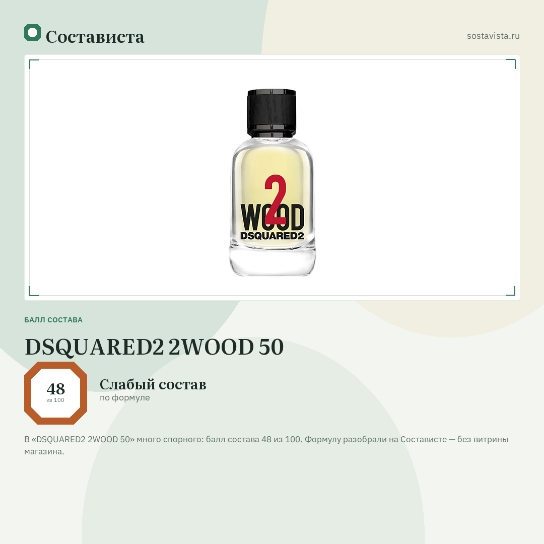 DSQUARED2 2WOOD 50: балл состава 48 из 100 — Состависта