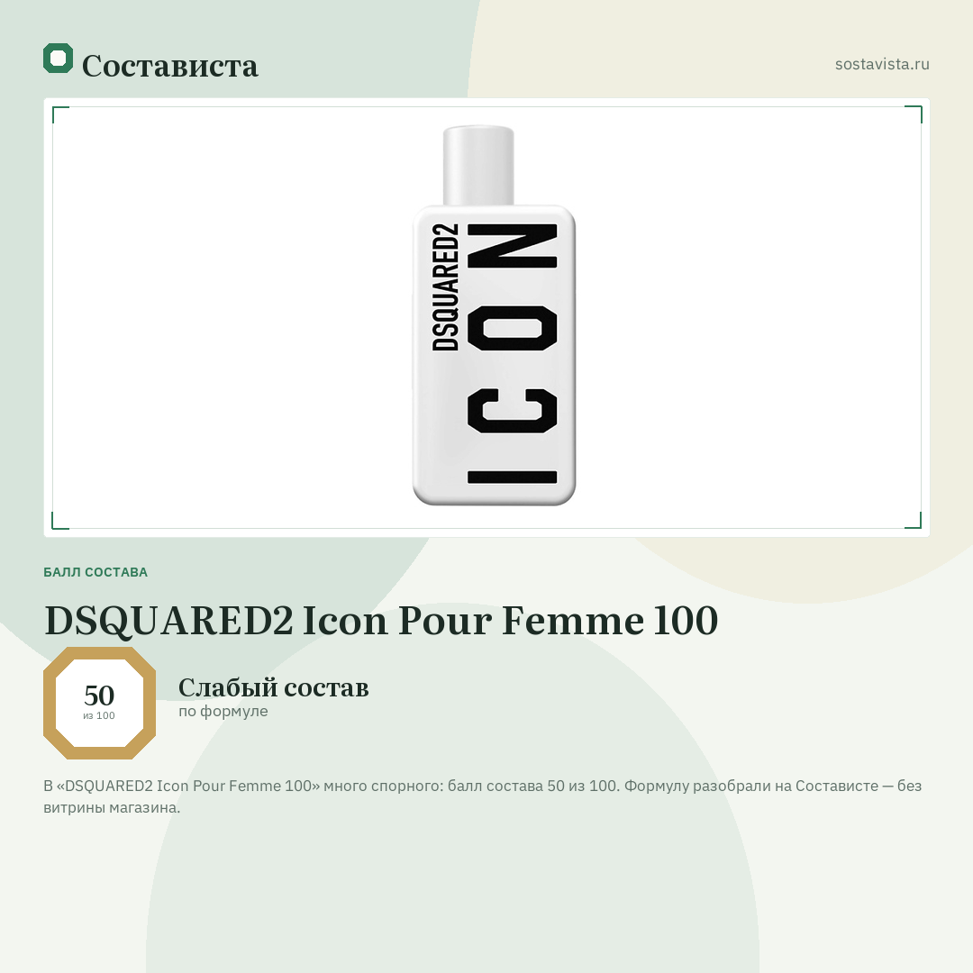 DSQUARED2 Icon Pour Femme 100: балл состава 50 из 100 — Состависта