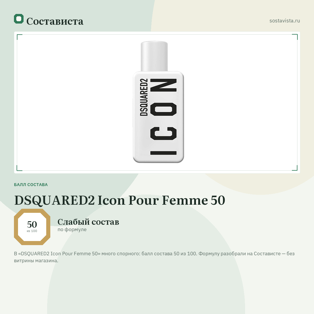 DSQUARED2 Icon Pour Femme 50: балл состава 50 из 100 — Состависта