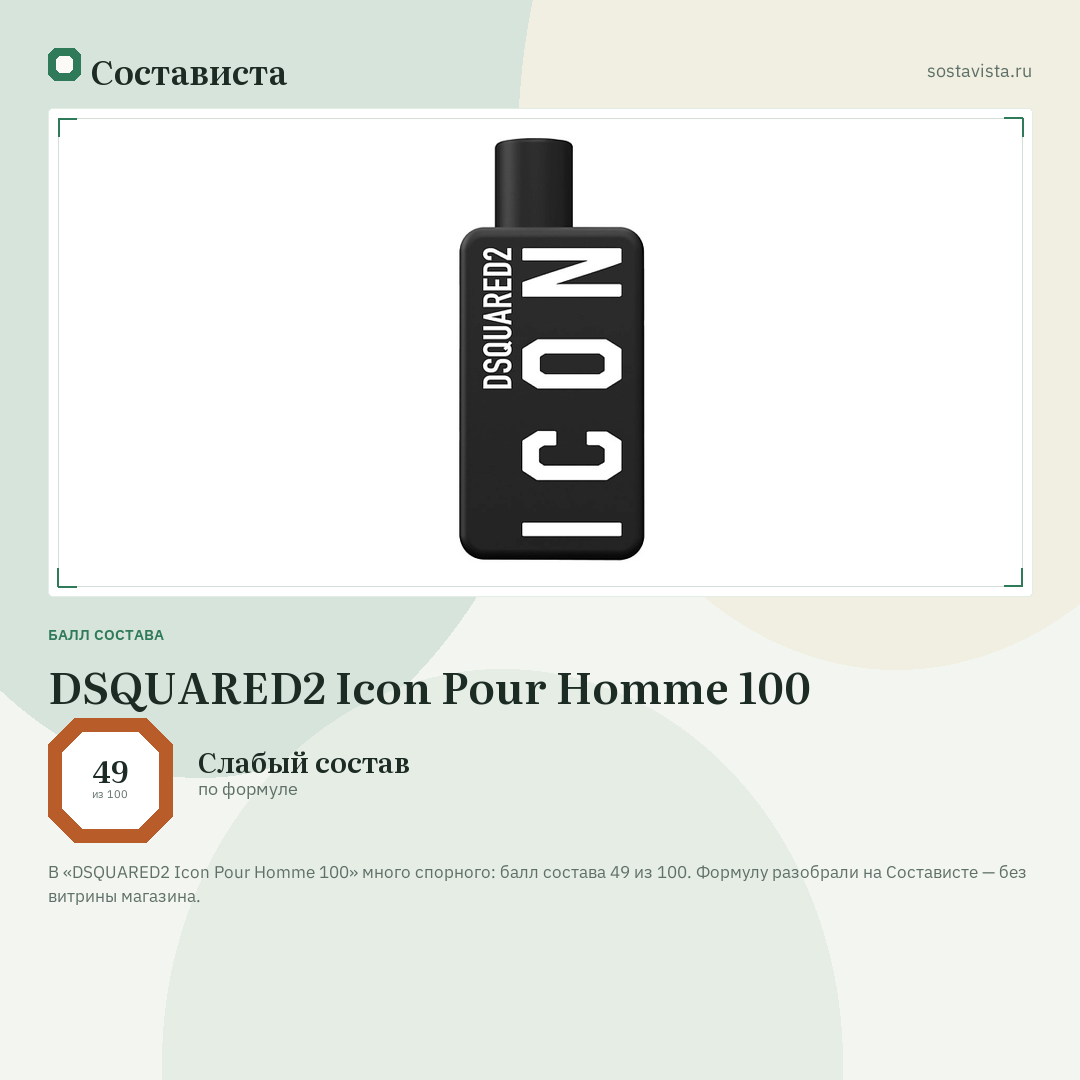 DSQUARED2 Icon Pour Homme 100: балл состава 49 из 100 — Состависта