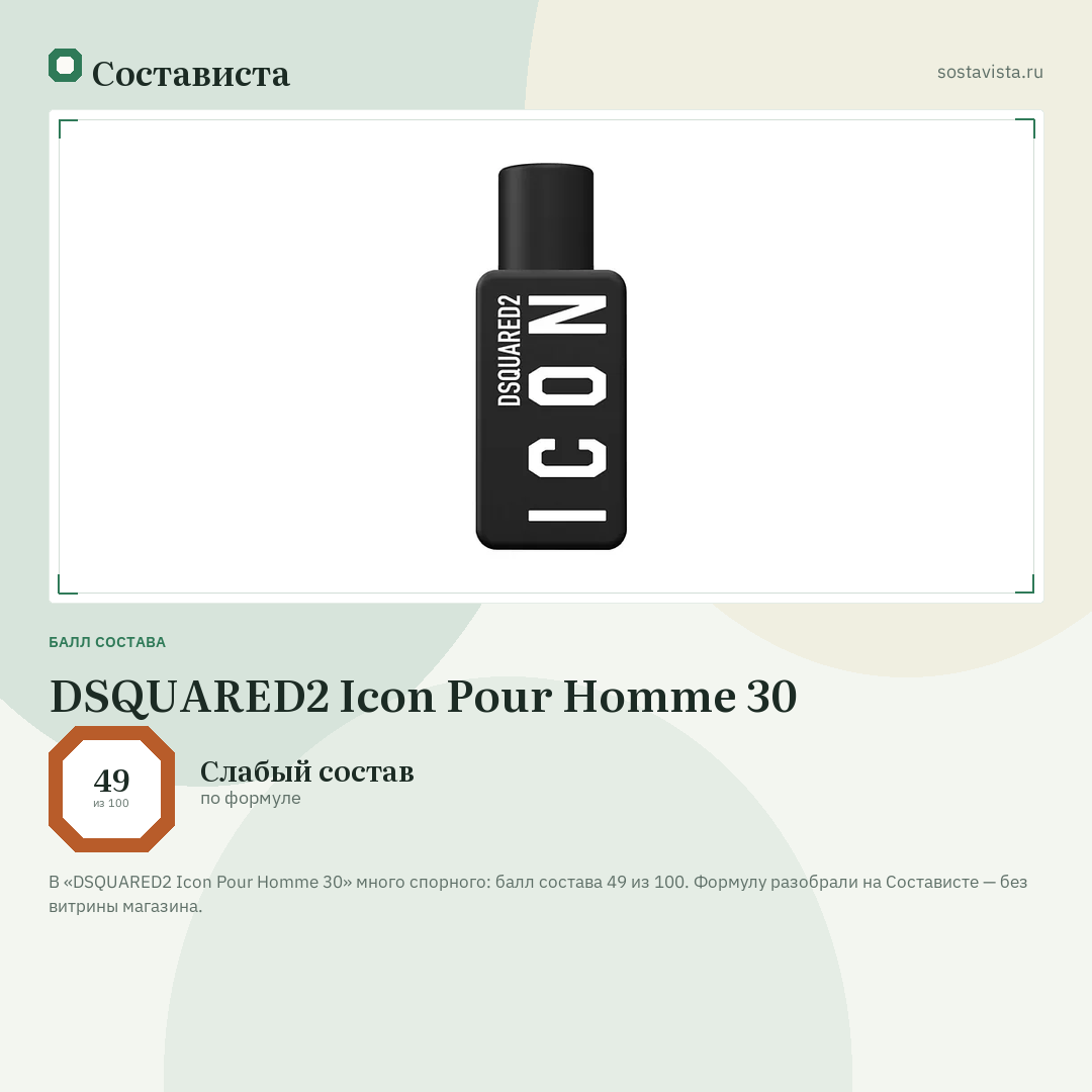 DSQUARED2 Icon Pour Homme 30: балл состава 49 из 100 — Состависта