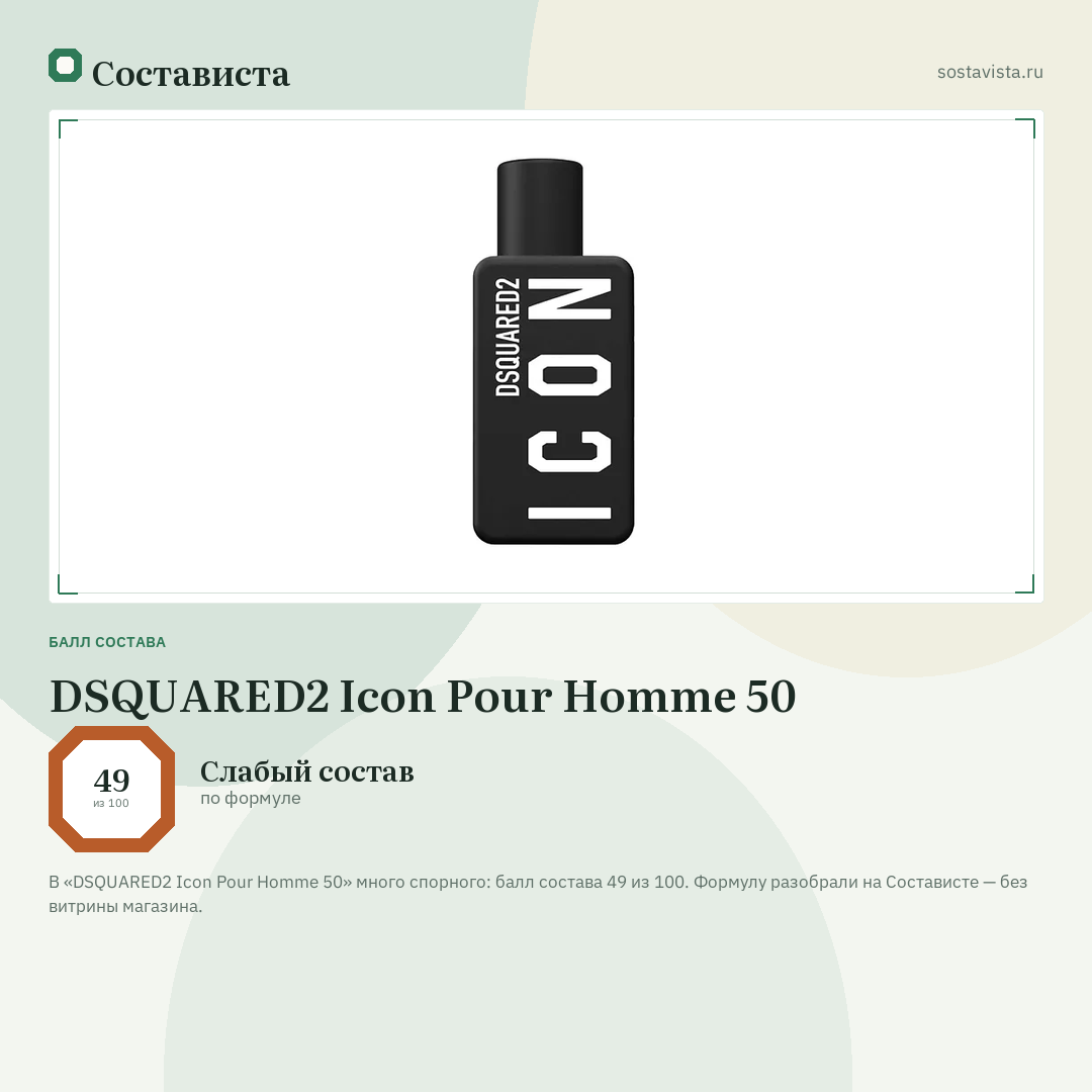DSQUARED2 Icon Pour Homme 50: балл состава 49 из 100 — Состависта