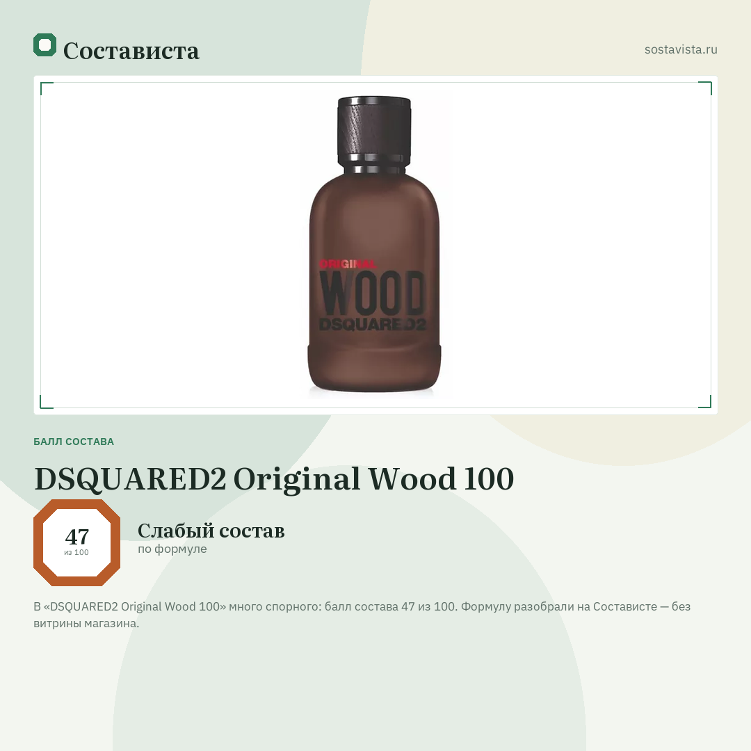 DSQUARED2 Original Wood 100: балл состава 47 из 100 — Состависта