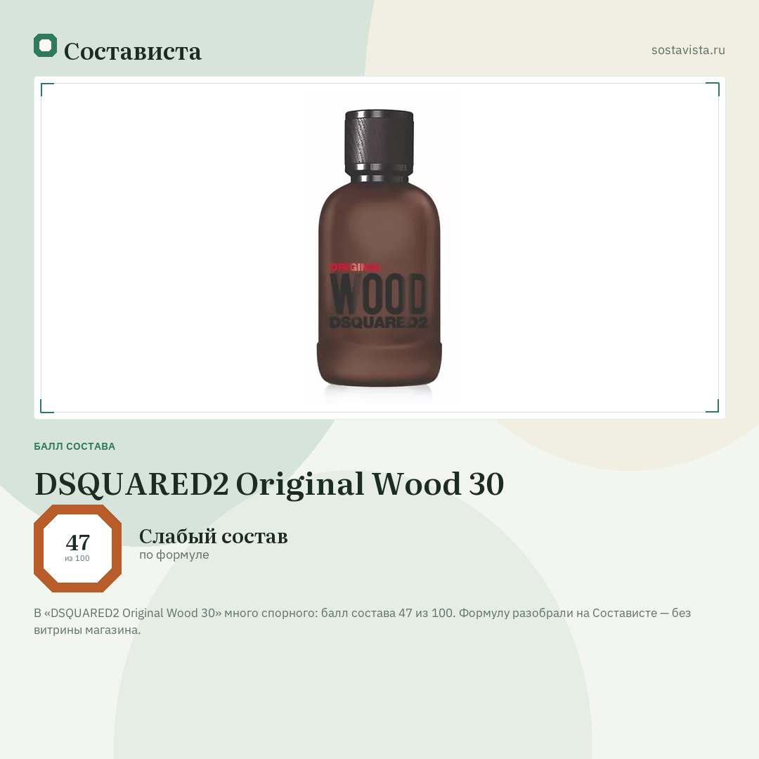 DSQUARED2 Original Wood 30: балл состава 47 из 100 — Состависта