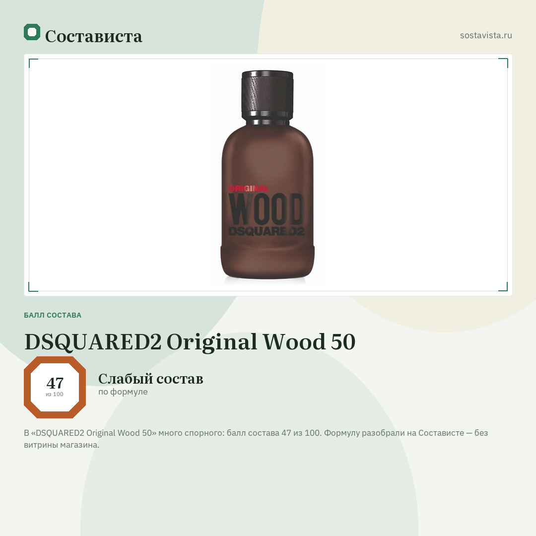 DSQUARED2 Original Wood 50: балл состава 47 из 100 — Состависта