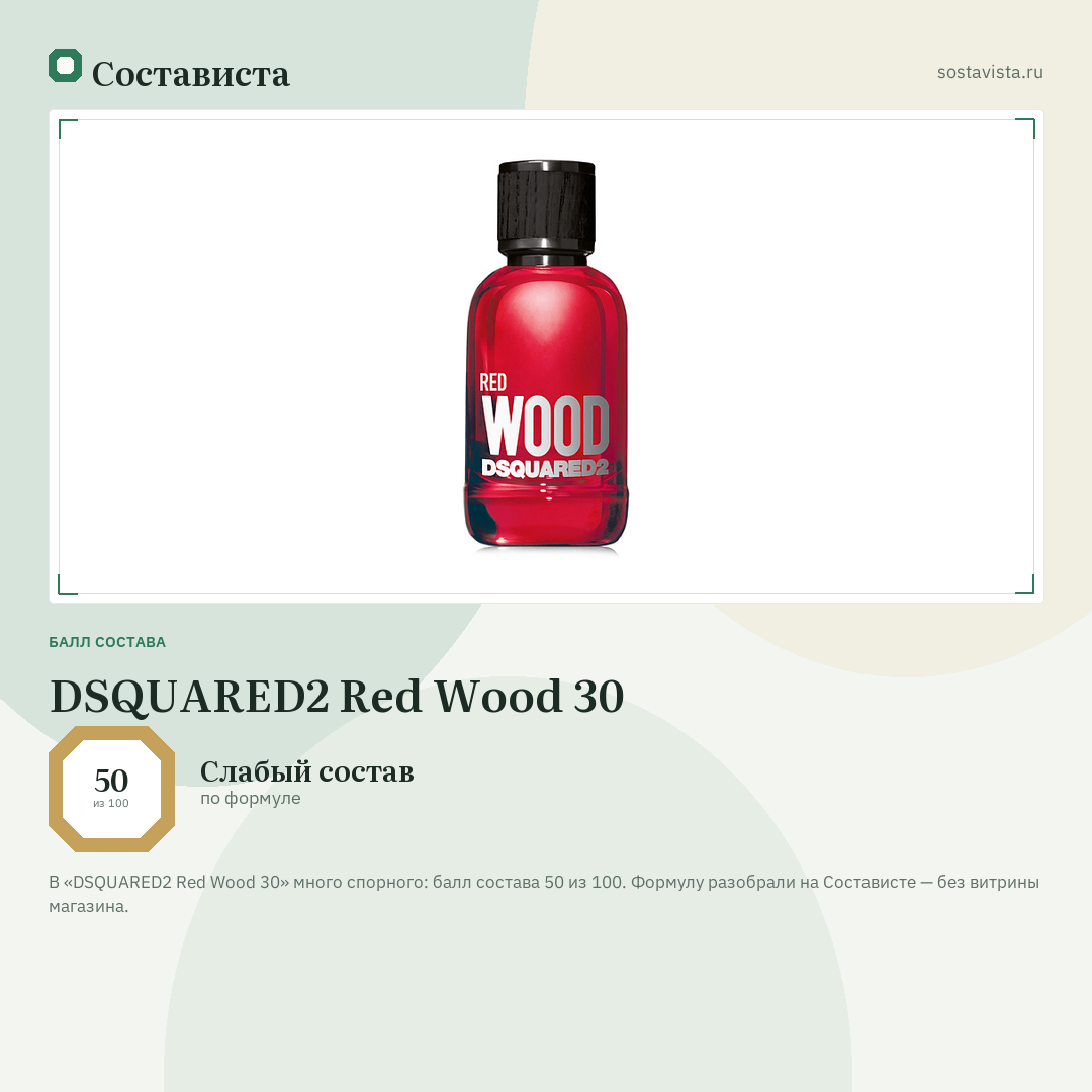 DSQUARED2 Red Wood 30: балл состава 50 из 100 — Состависта