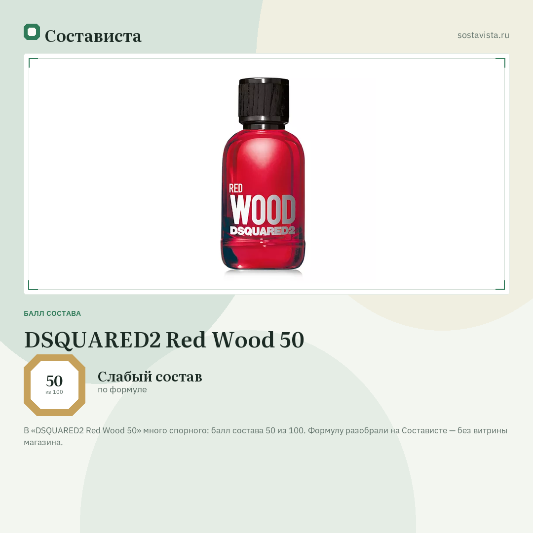 DSQUARED2 Red Wood 50: балл состава 50 из 100 — Состависта