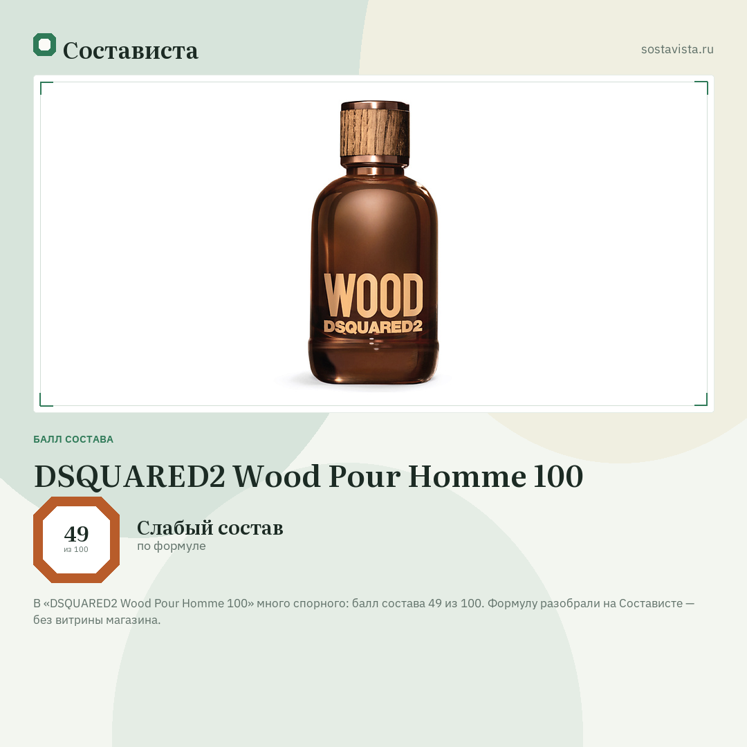 DSQUARED2 Wood Pour Homme 100: балл состава 49 из 100 — Состависта