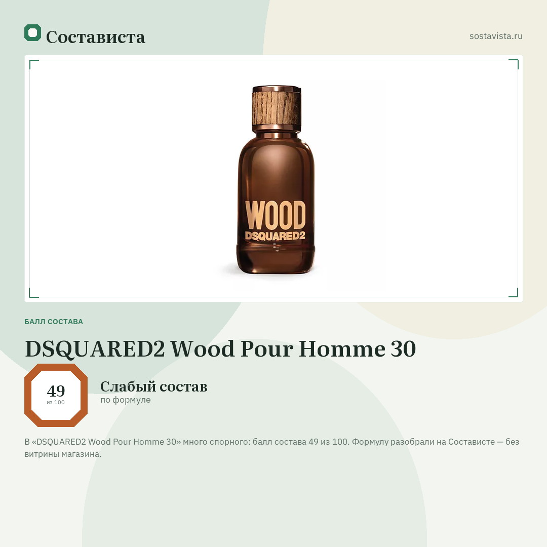 DSQUARED2 Wood Pour Homme 30: балл состава 49 из 100 — Состависта