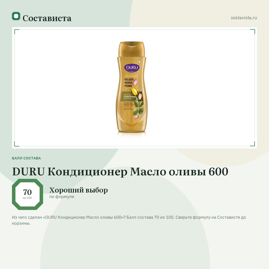 DURU Кондиционер Масло оливы 600: балл состава 70 из 100 — Состависта