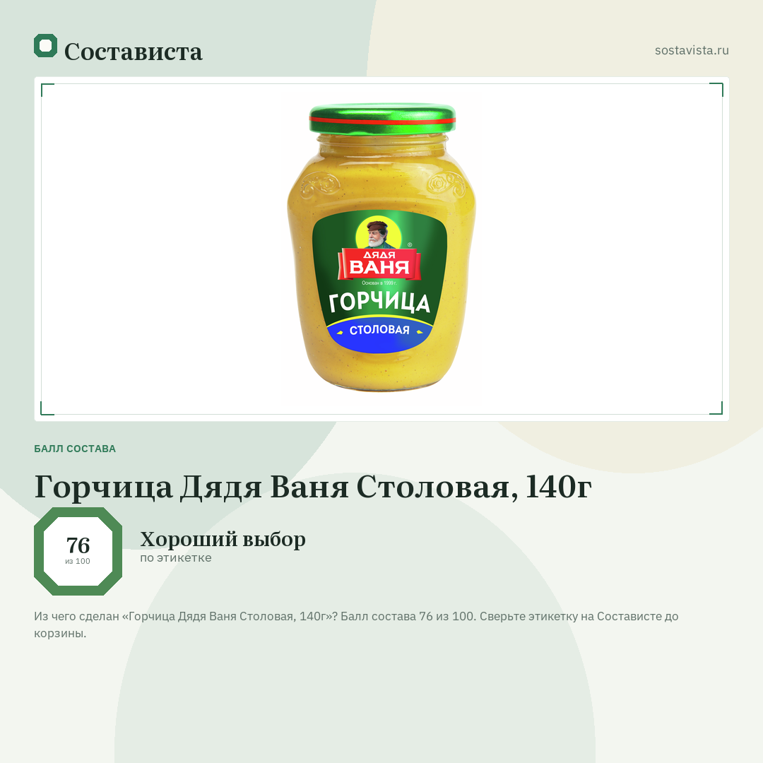 Горчица Дядя Ваня Столовая, 140г: балл состава 76 из 100 — Состависта