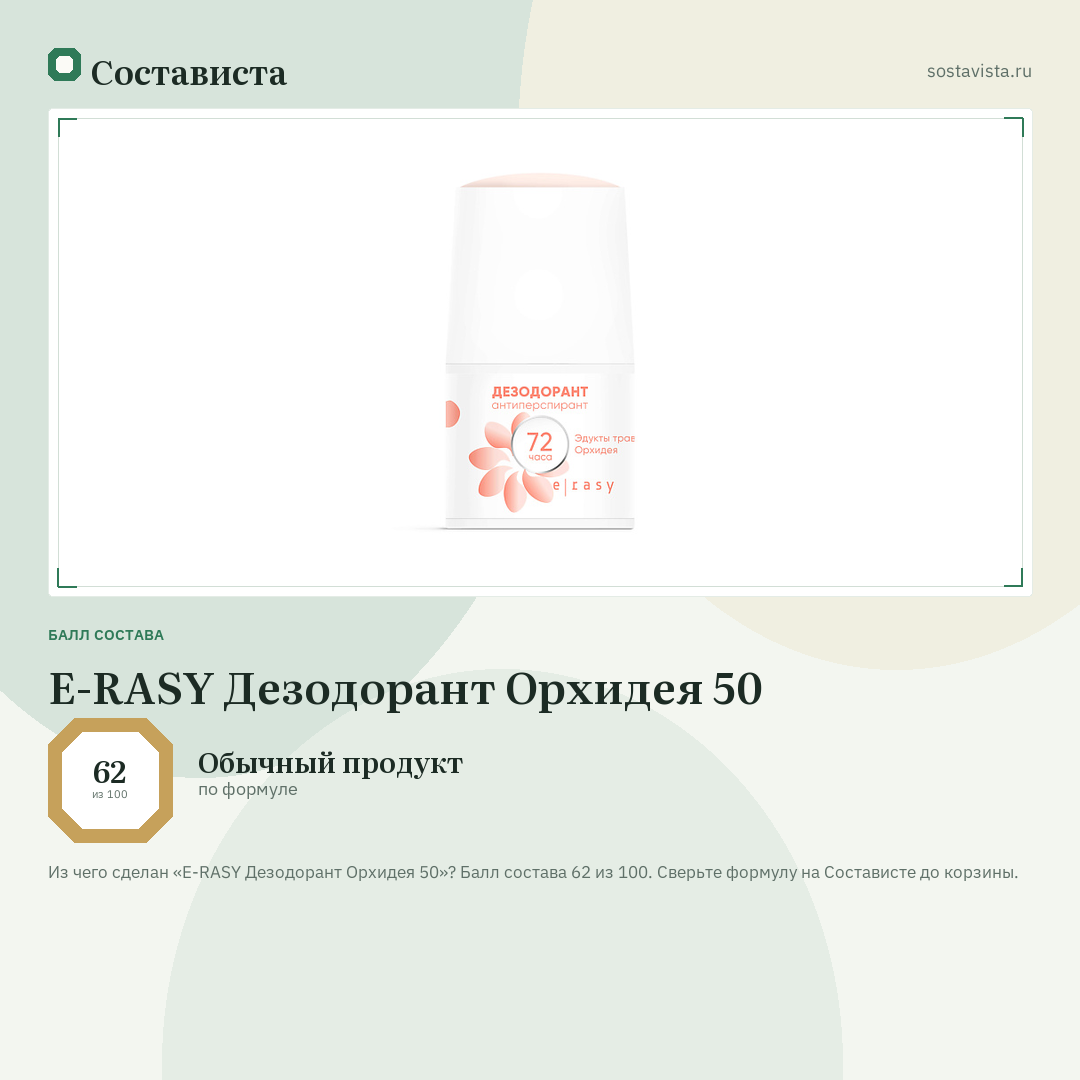 E-RASY Дезодорант Орхидея 50: балл состава 62 из 100 — Состависта