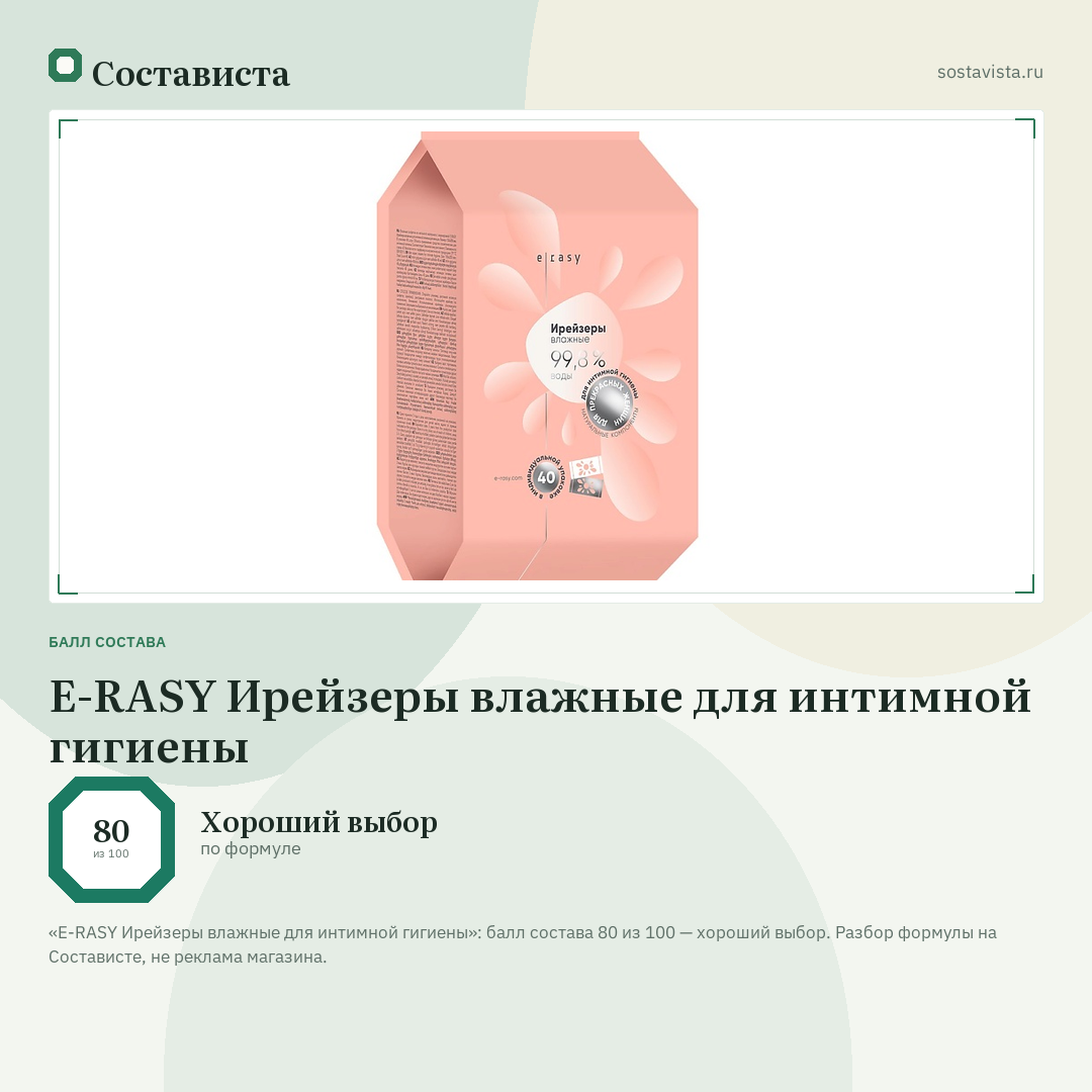 E-RASY Ирейзеры влажные для интимной гигиены: балл состава 80 из 100 — Состависта
