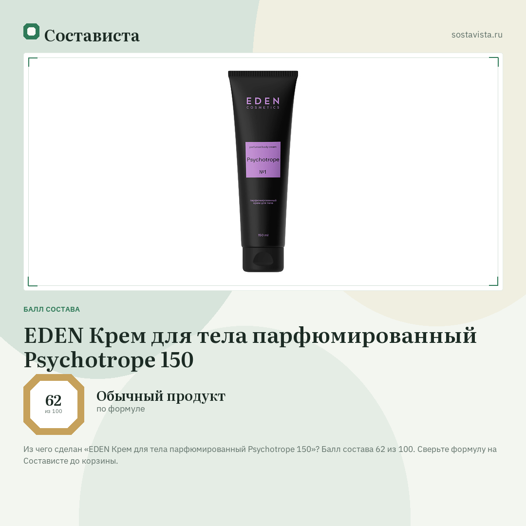 EDEN Крем для тела парфюмированный Psychotrope 150: балл состава 62 из 100 — Состависта