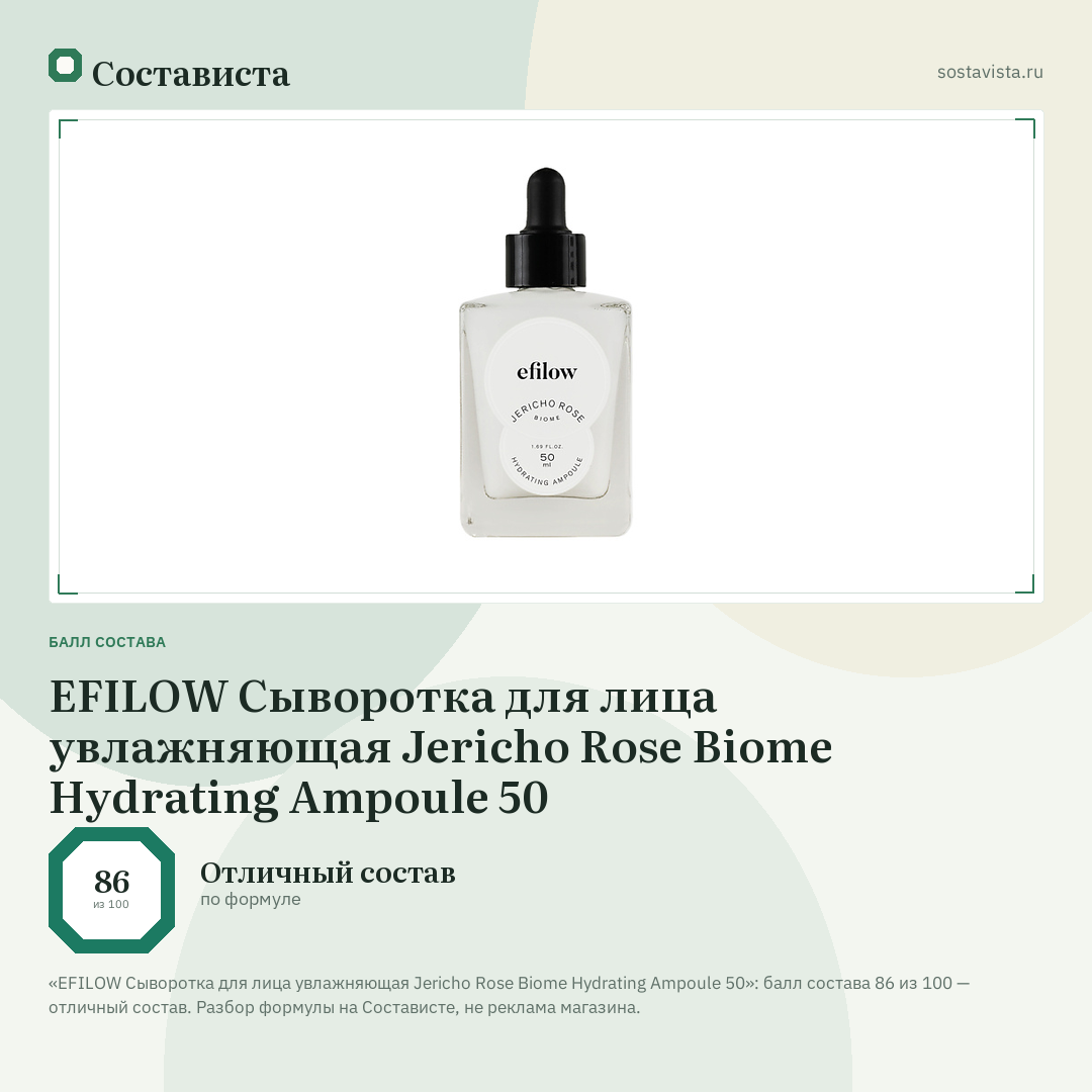 EFILOW Сыворотка для лица увлажняющая Jericho Rose Biome Hydrating Ampoule 50: балл состава 86 из 100 — Состависта