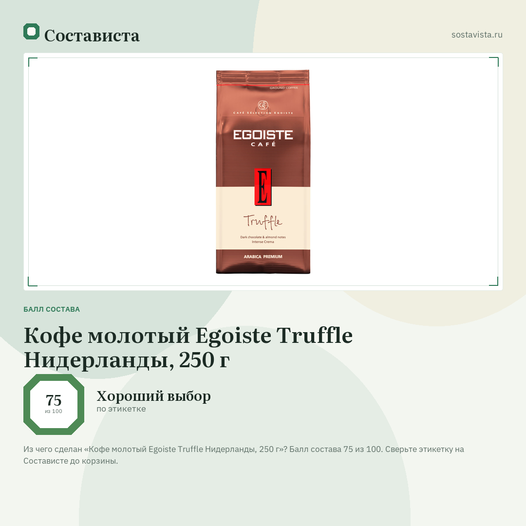 Кофе молотый Egoiste Truffle Нидерланды, 250 г: балл состава 75 из 100 — Состависта