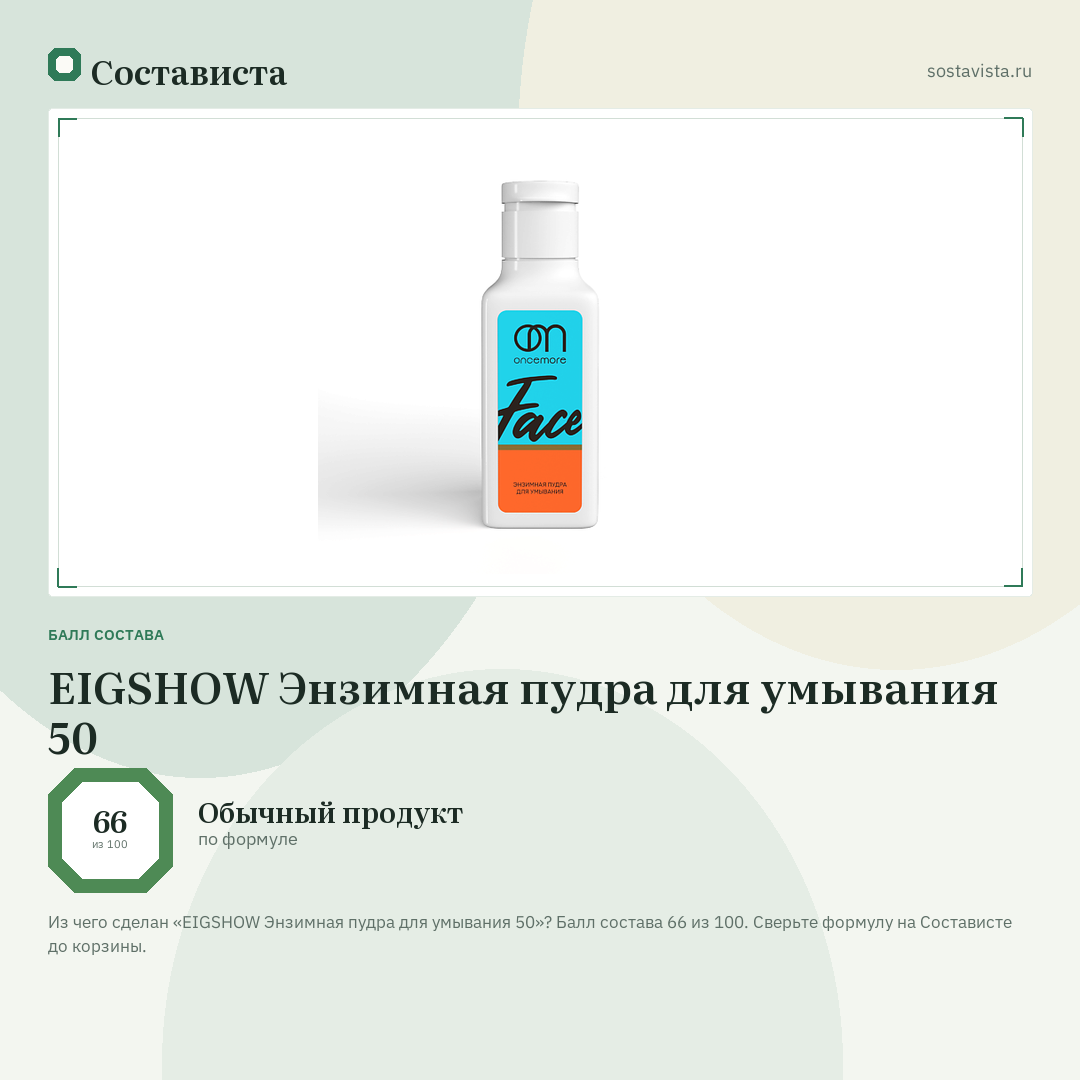 EIGSHOW Энзимная пудра для умывания 50: балл состава 66 из 100 — Состависта