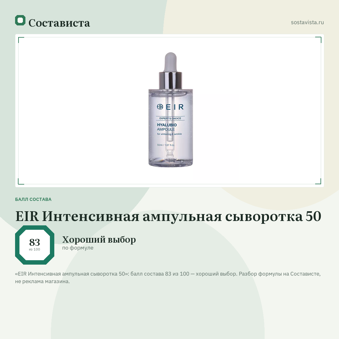 EIR Интенсивная ампульная сыворотка 50: балл состава 83 из 100 — Состависта