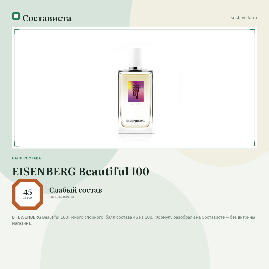 EISENBERG Beautiful 100: балл состава 45 из 100 — Состависта