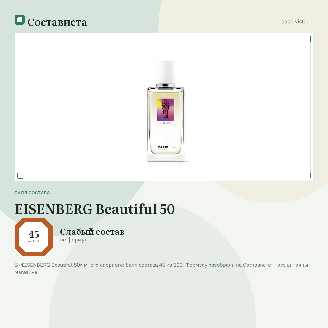 EISENBERG Beautiful 50: балл состава 45 из 100 — Состависта