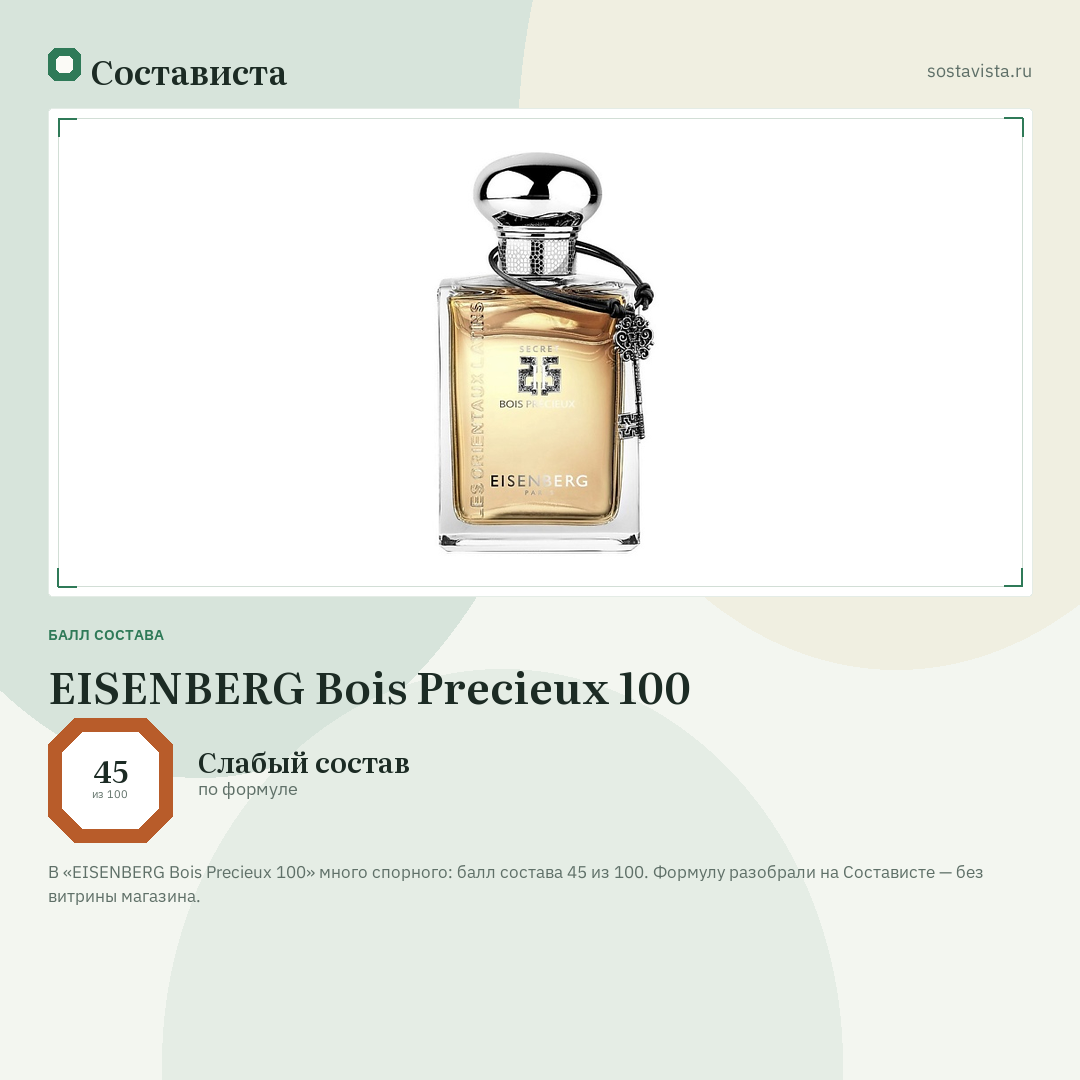 EISENBERG Bois Precieux 100: балл состава 45 из 100 — Состависта