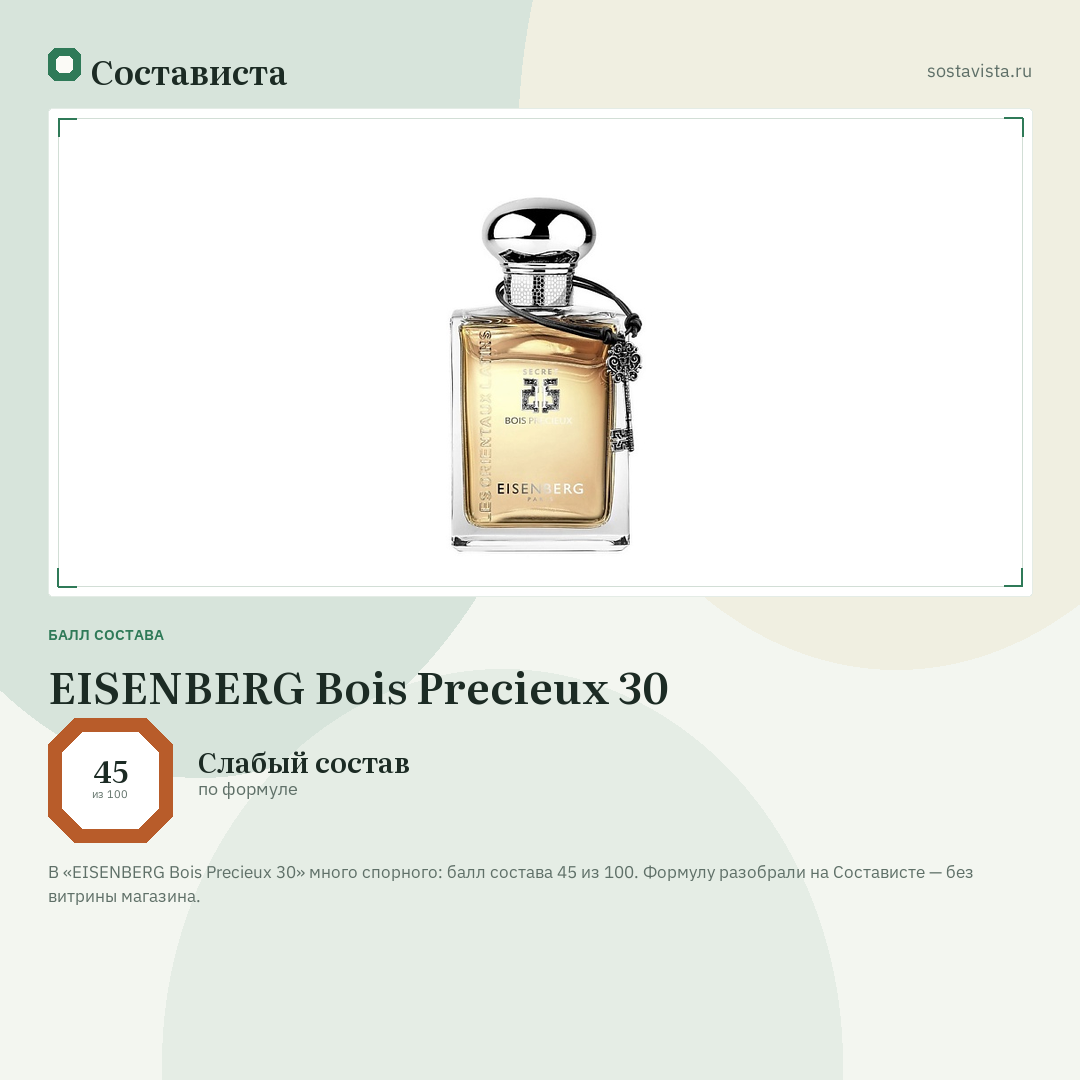 EISENBERG Bois Precieux 30: балл состава 45 из 100 — Состависта
