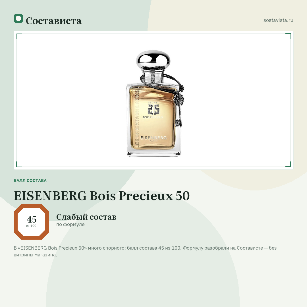 EISENBERG Bois Precieux 50: балл состава 45 из 100 — Состависта