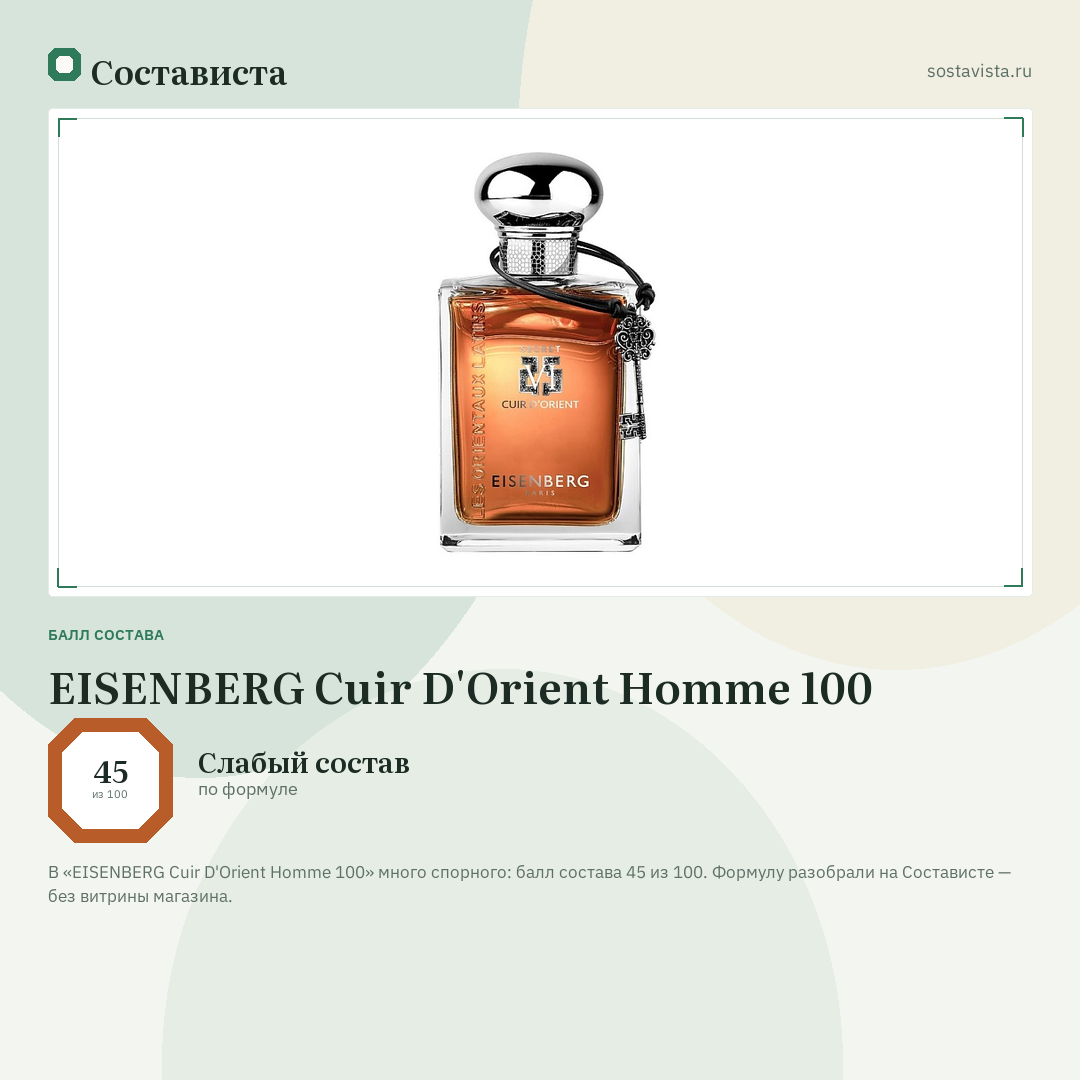 EISENBERG Cuir D'Orient Homme 100: балл состава 45 из 100 — Состависта