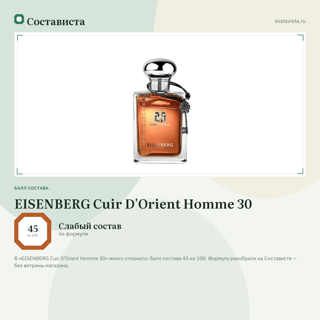 EISENBERG Cuir D'Orient Homme 30: балл состава 45 из 100 — Состависта