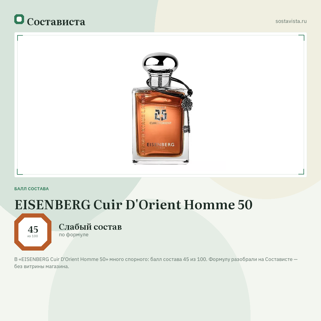 EISENBERG Cuir D'Orient Homme 50: балл состава 45 из 100 — Состависта