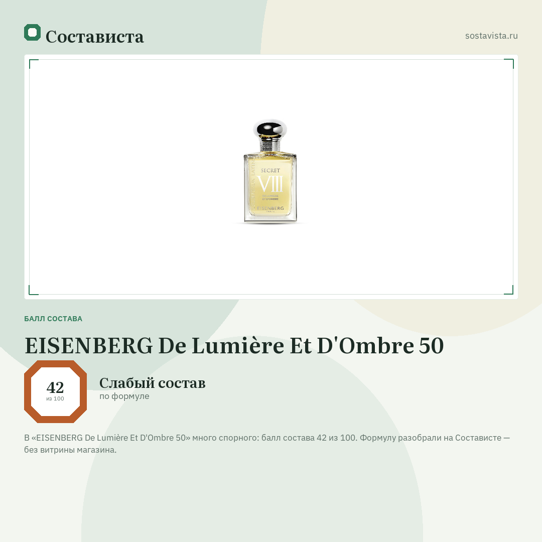 EISENBERG De Lumière Et D'Ombre 50: балл состава 42 из 100 — Состависта