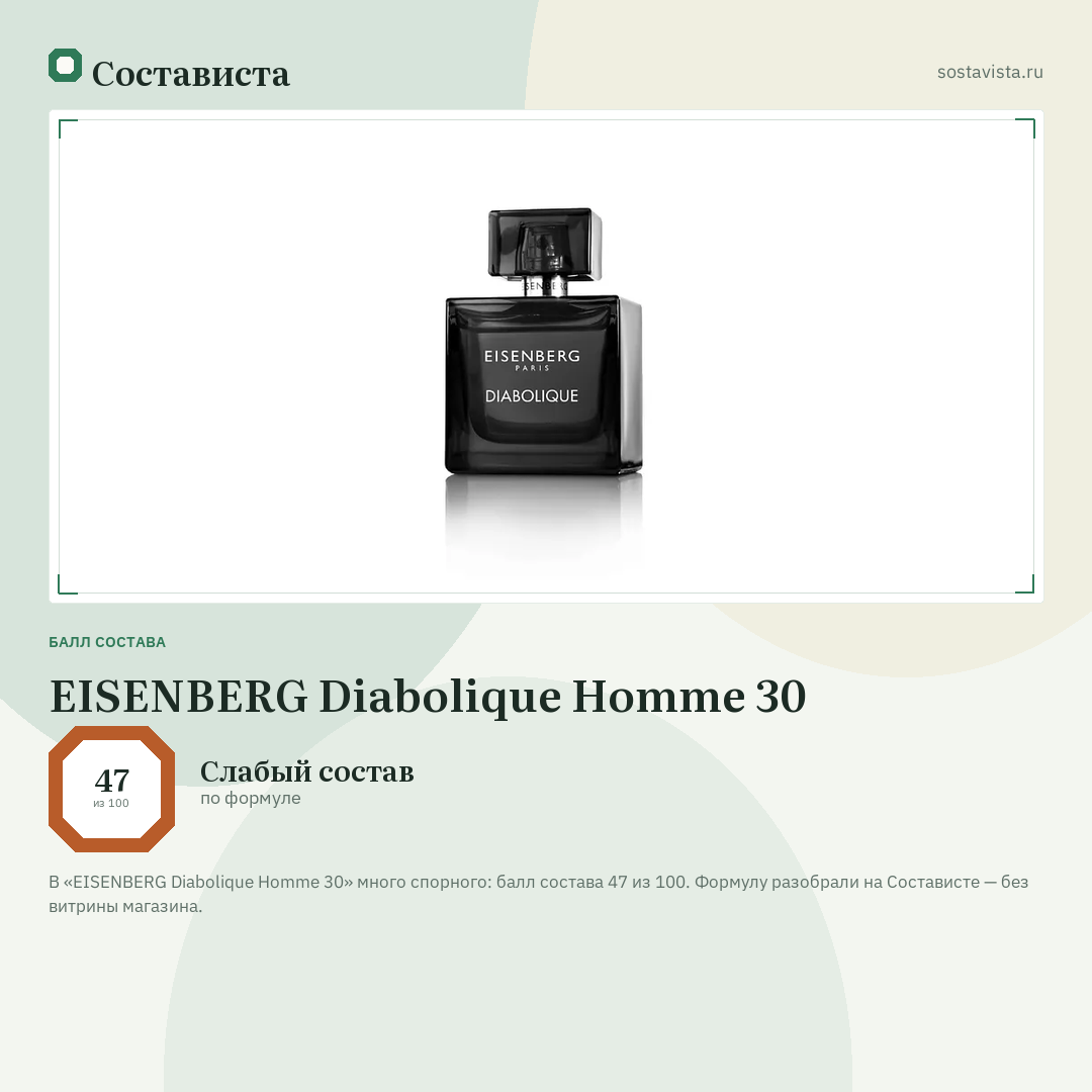 EISENBERG Diabolique Homme 30: балл состава 47 из 100 — Состависта