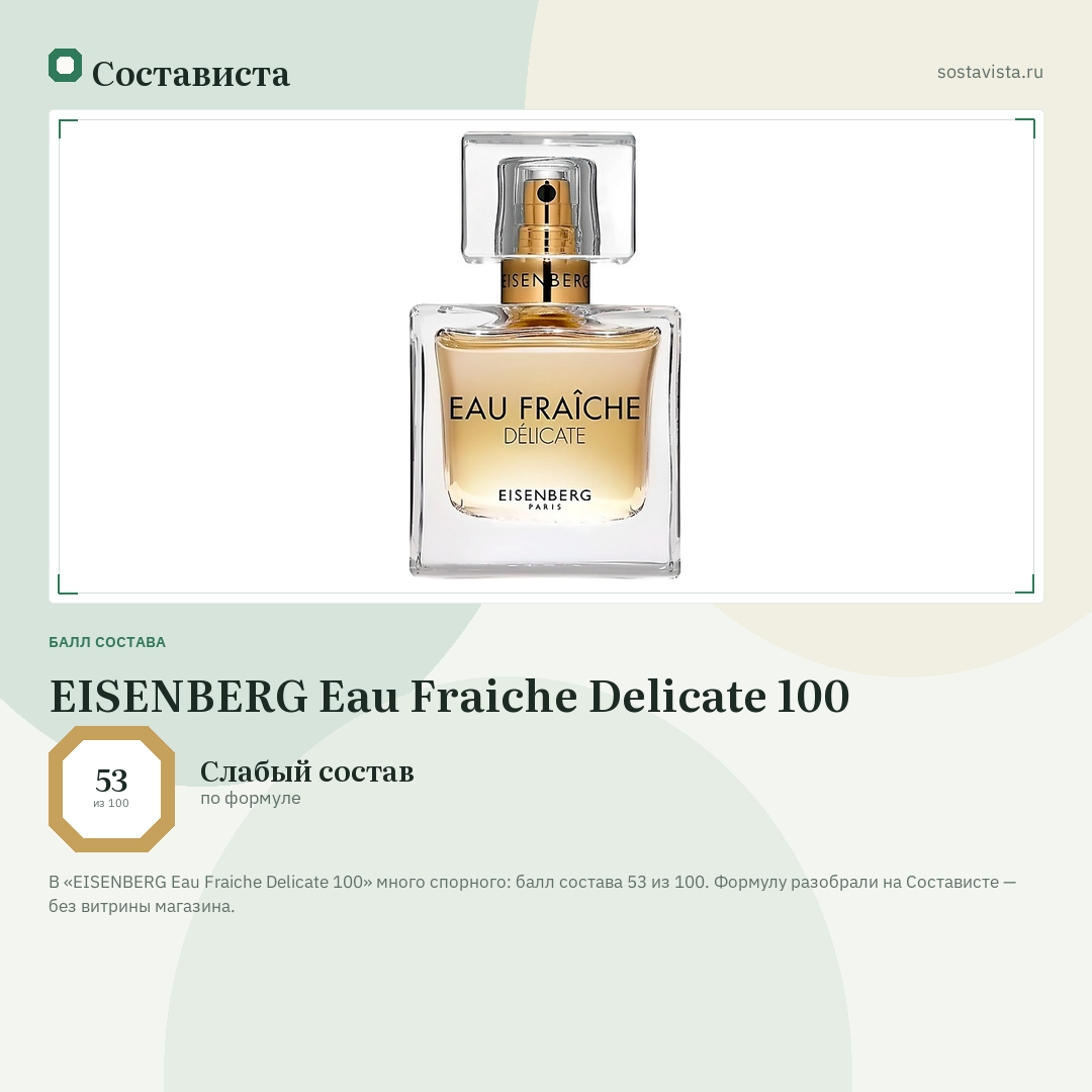 EISENBERG Eau Fraiche Delicate 100: балл состава 53 из 100 — Состависта