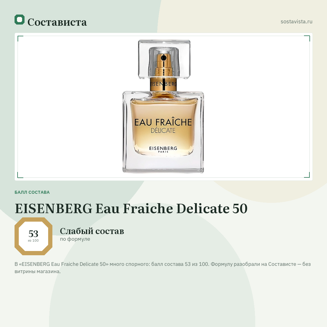 EISENBERG Eau Fraiche Delicate 50: балл состава 53 из 100 — Состависта