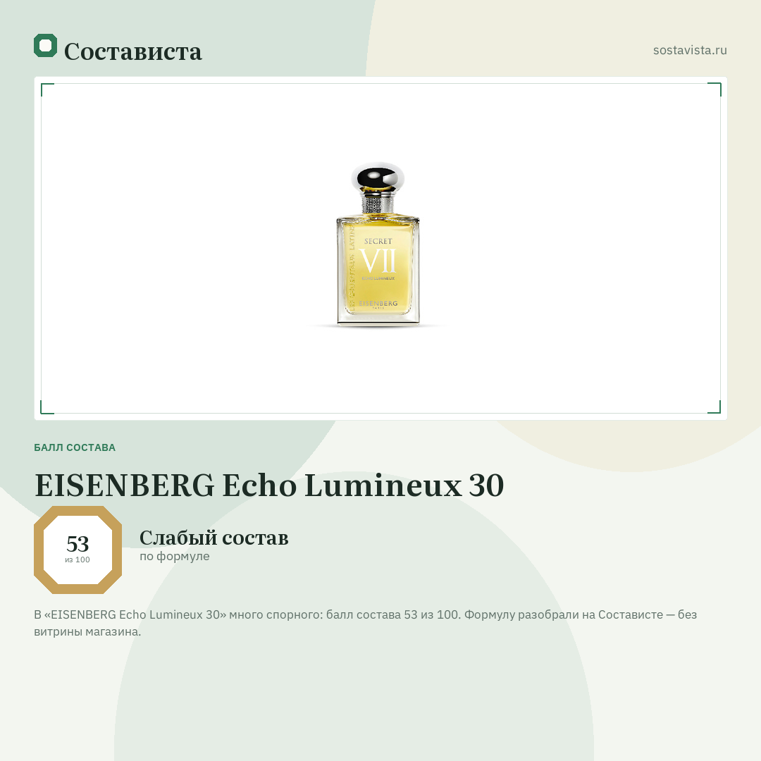 EISENBERG Echo Lumineux 30: балл состава 53 из 100 — Состависта