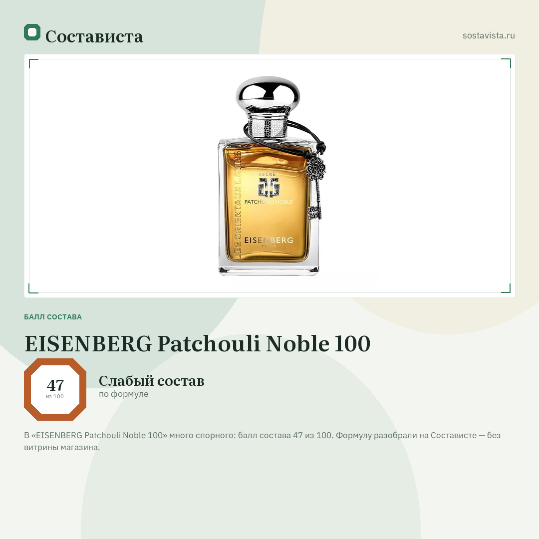 EISENBERG Patchouli Noble 100: балл состава 47 из 100 — Состависта