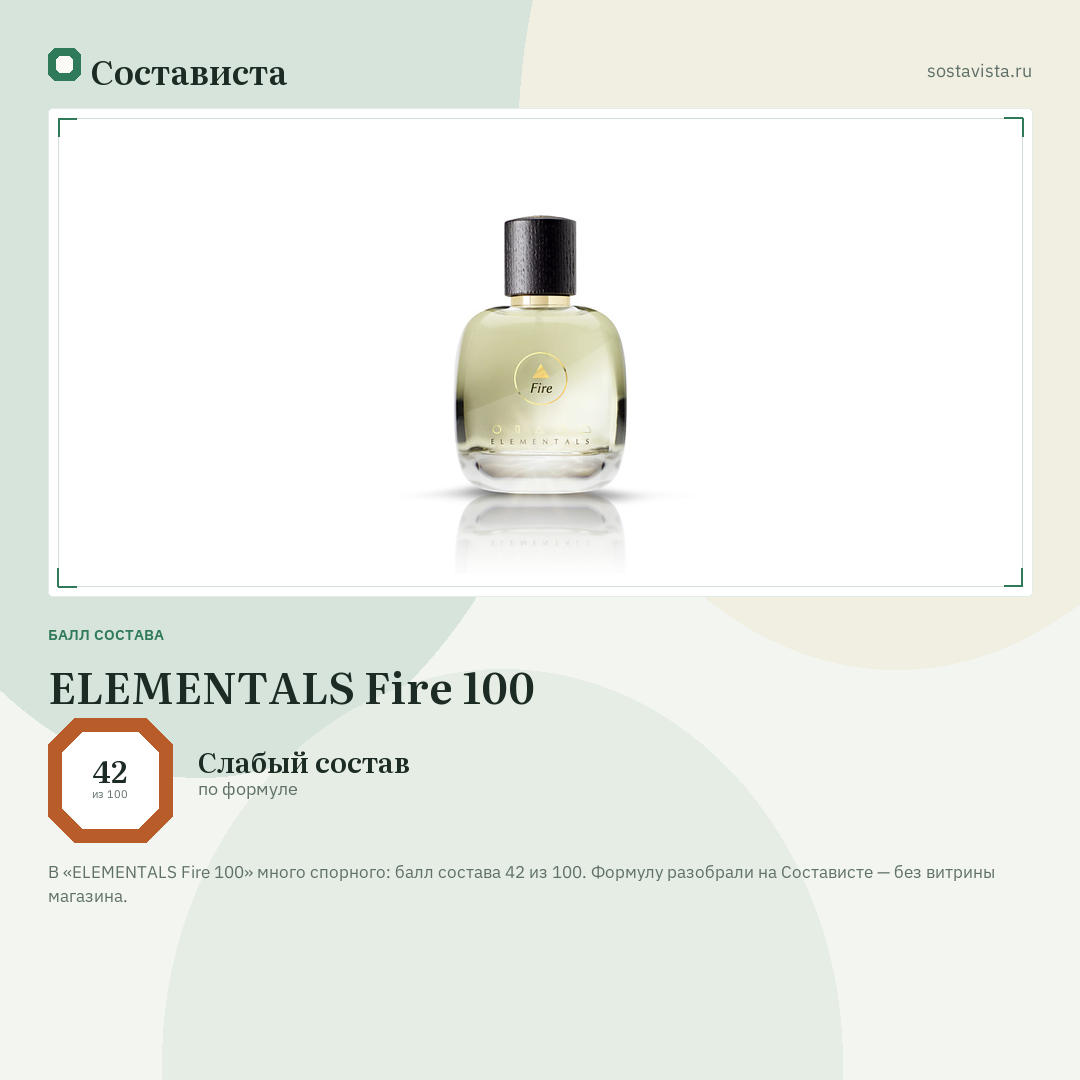 ELEMENTALS Fire 100: балл состава 42 из 100 — Состависта
