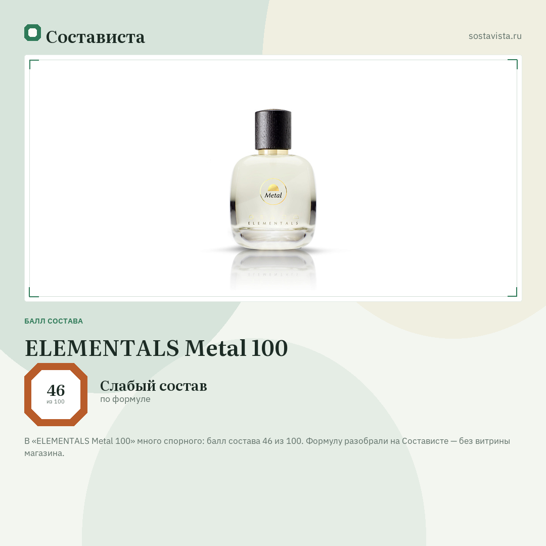 ELEMENTALS Metal 100: балл состава 46 из 100 — Состависта