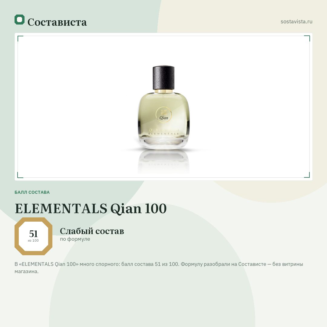 ELEMENTALS Qian 100: балл состава 51 из 100 — Состависта