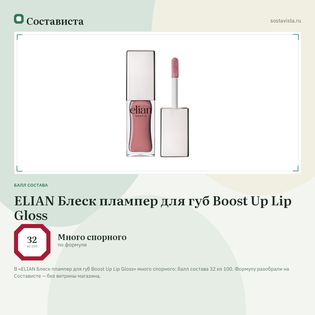 ELIAN Блеск плампер для губ Boost Up Lip Gloss: балл состава 32 из 100 — Состависта