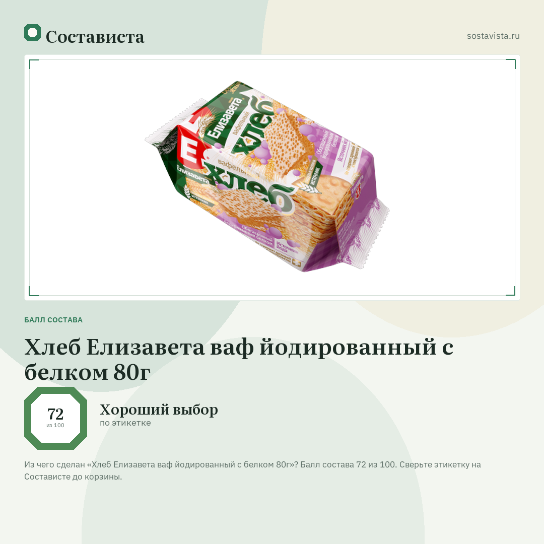 Хлеб Елизавета ваф йодированный с белком 80г: балл состава 72 из 100 — Состависта