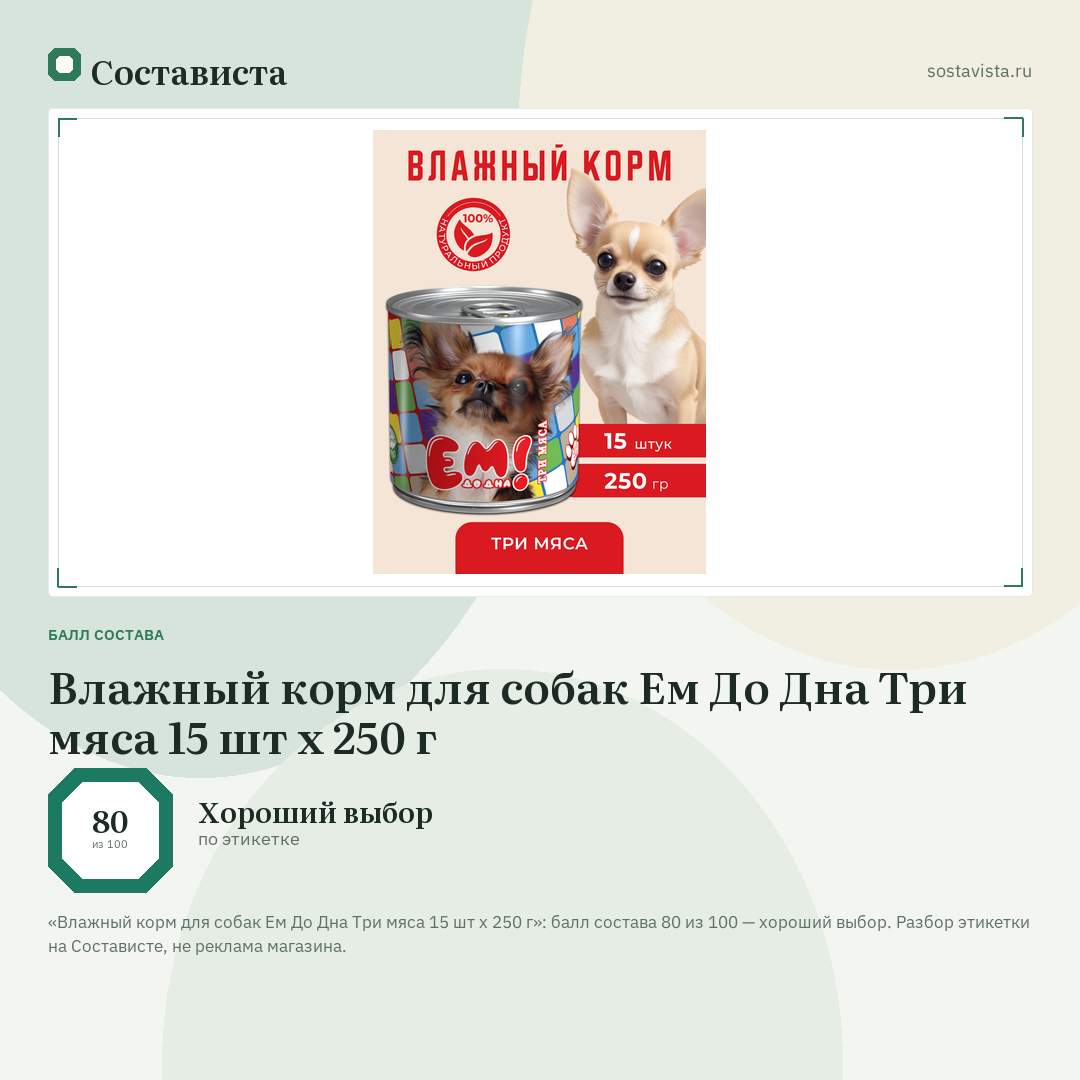 Влажный корм для собак Ем До Дна Три мяса 15 шт х 250 г: балл состава 80 из 100 — Состависта