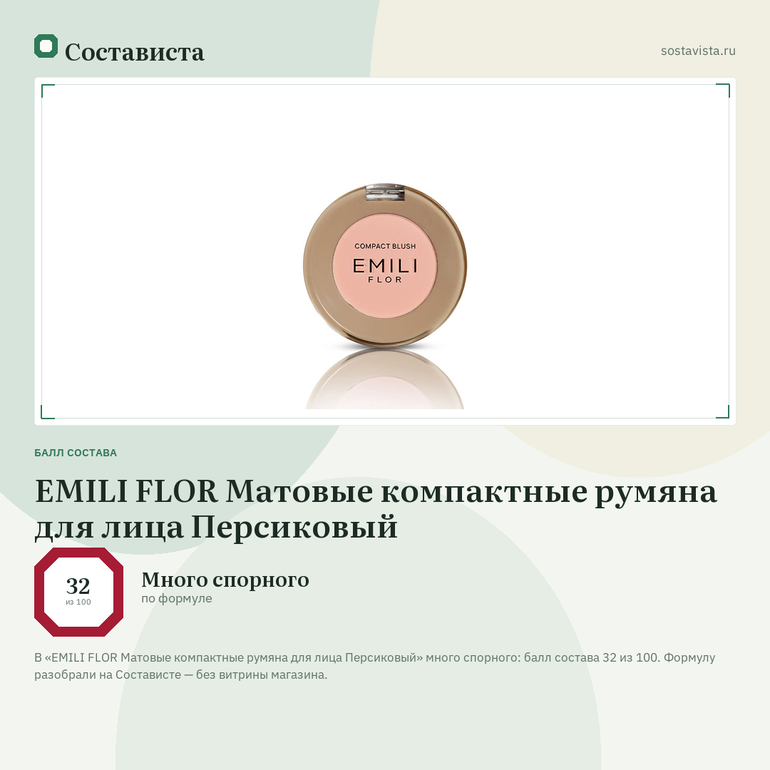 EMILI FLOR Матовые компактные румяна для лица Персиковый: балл состава 32 из 100 — Состависта