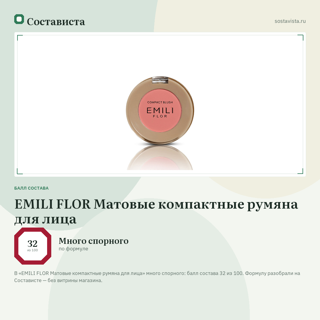 EMILI FLOR Матовые компактные румяна для лица: балл состава 32 из 100 — Состависта