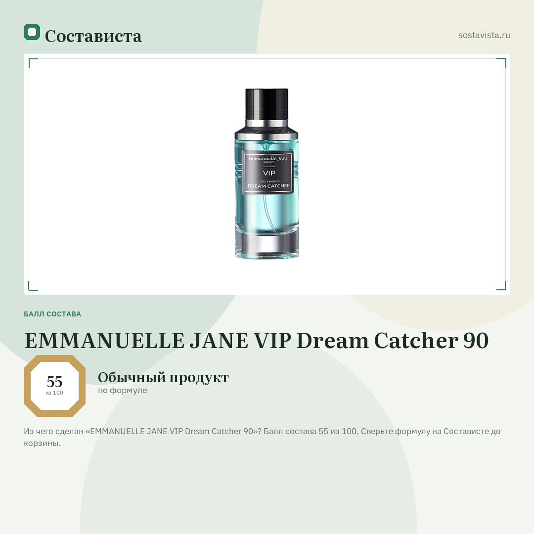 EMMANUELLE JANE VIP Dream Catcher 90: балл состава 55 из 100 — Состависта