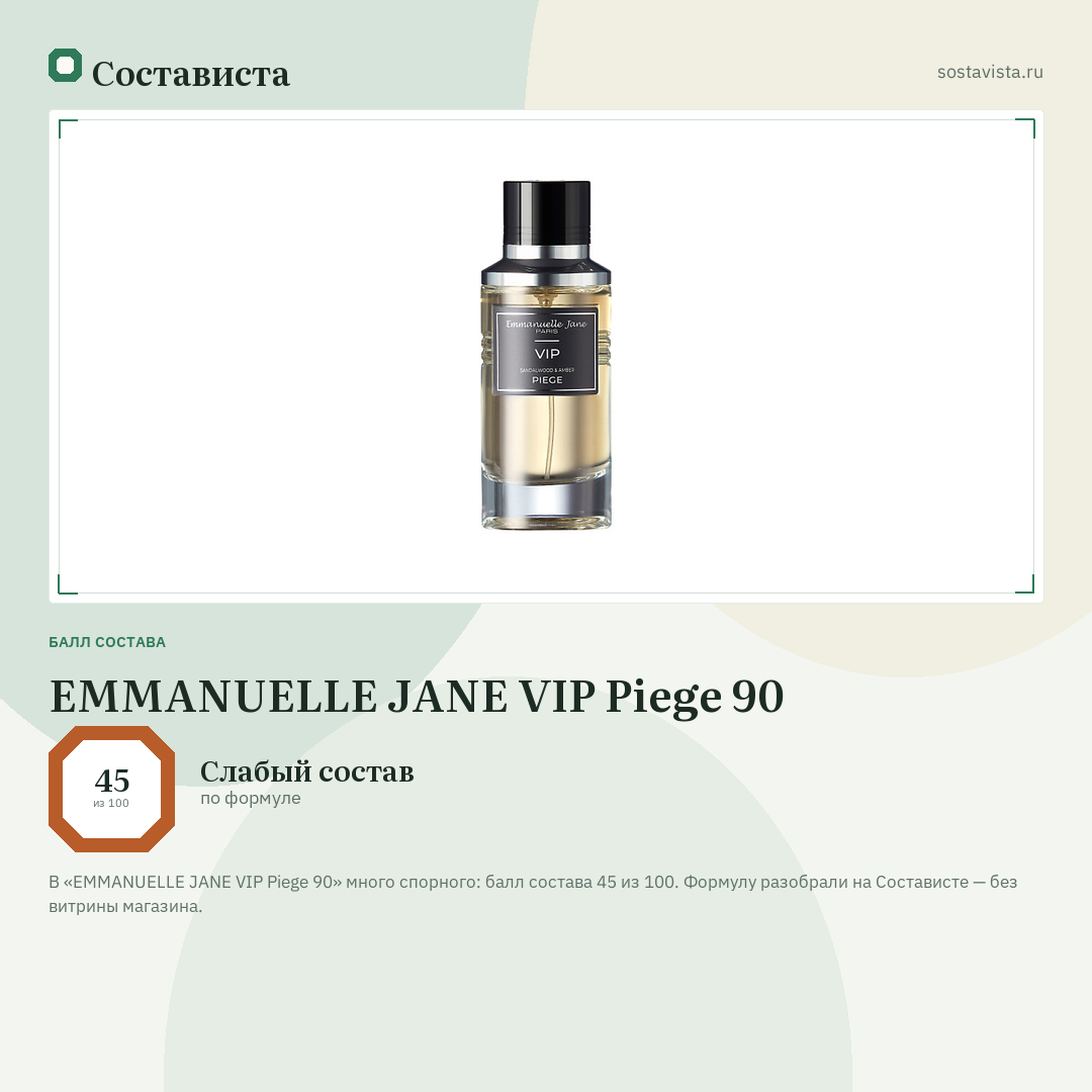 EMMANUELLE JANE VIP Piege 90: балл состава 45 из 100 — Состависта